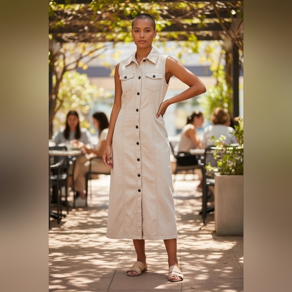 House of Harlow 1960 Dresses & Skirts - Sleeveless Beige Button-Down Dress